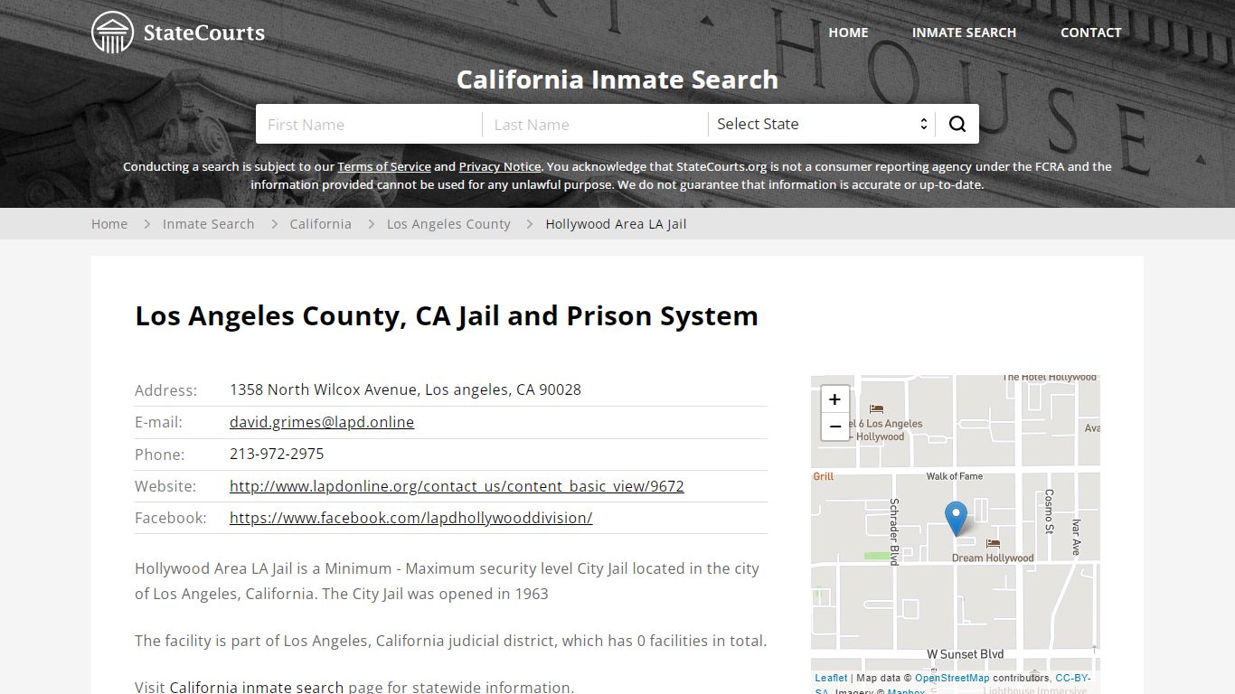 Hollywood Area LA Jail Inmate Records Search, California - StateCourts